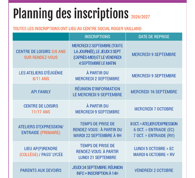 Inscriptions 2026-2027